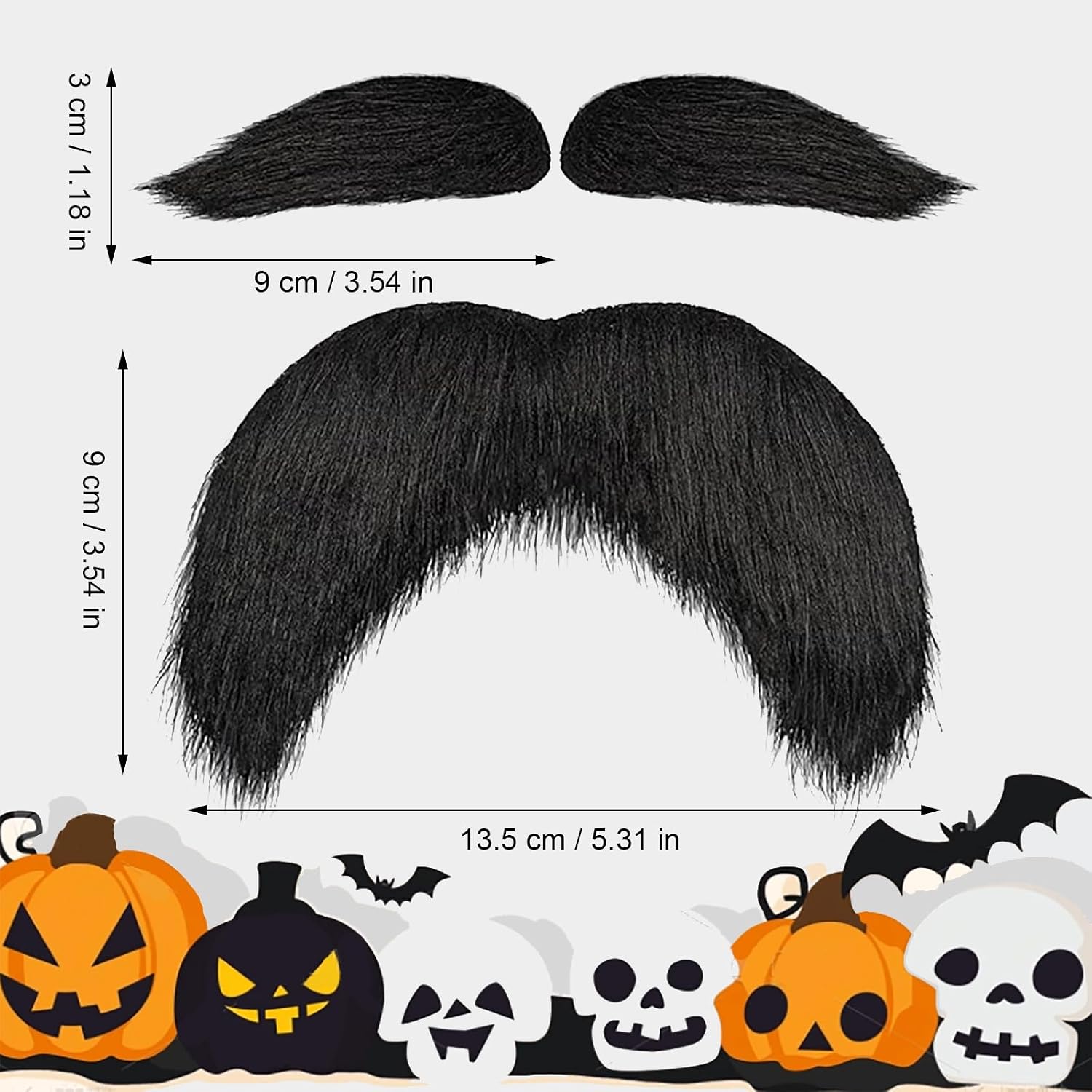 Stick On Fake Mustache and Eyebrows Set for Mens Halloween Party Cosplay Accessories