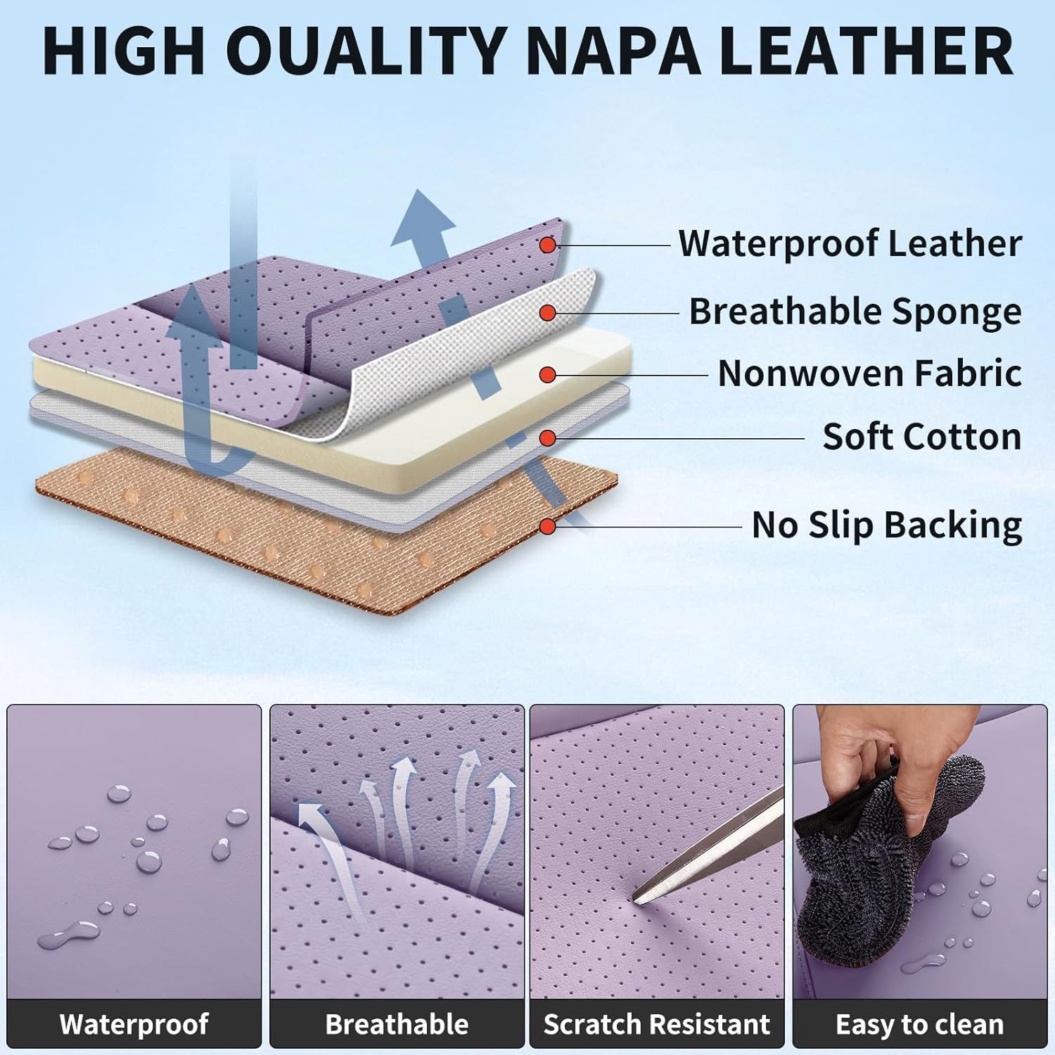 Bling Car Seat Covers Full Set, Luxury Faux Leather Car Seat Covers Waterproof Non-Slip Seat Protector Universal Fit for Most Cars SUVs Trucks Pick-ups,Car Accessories Interior for Women (Purple)