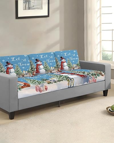Miniatura 10 de Fundas de cojín para sofá de Navidad con diseño de copos de nieve rosados, funda elástica para sofá con parte inferior elástica, fundas de sofá con