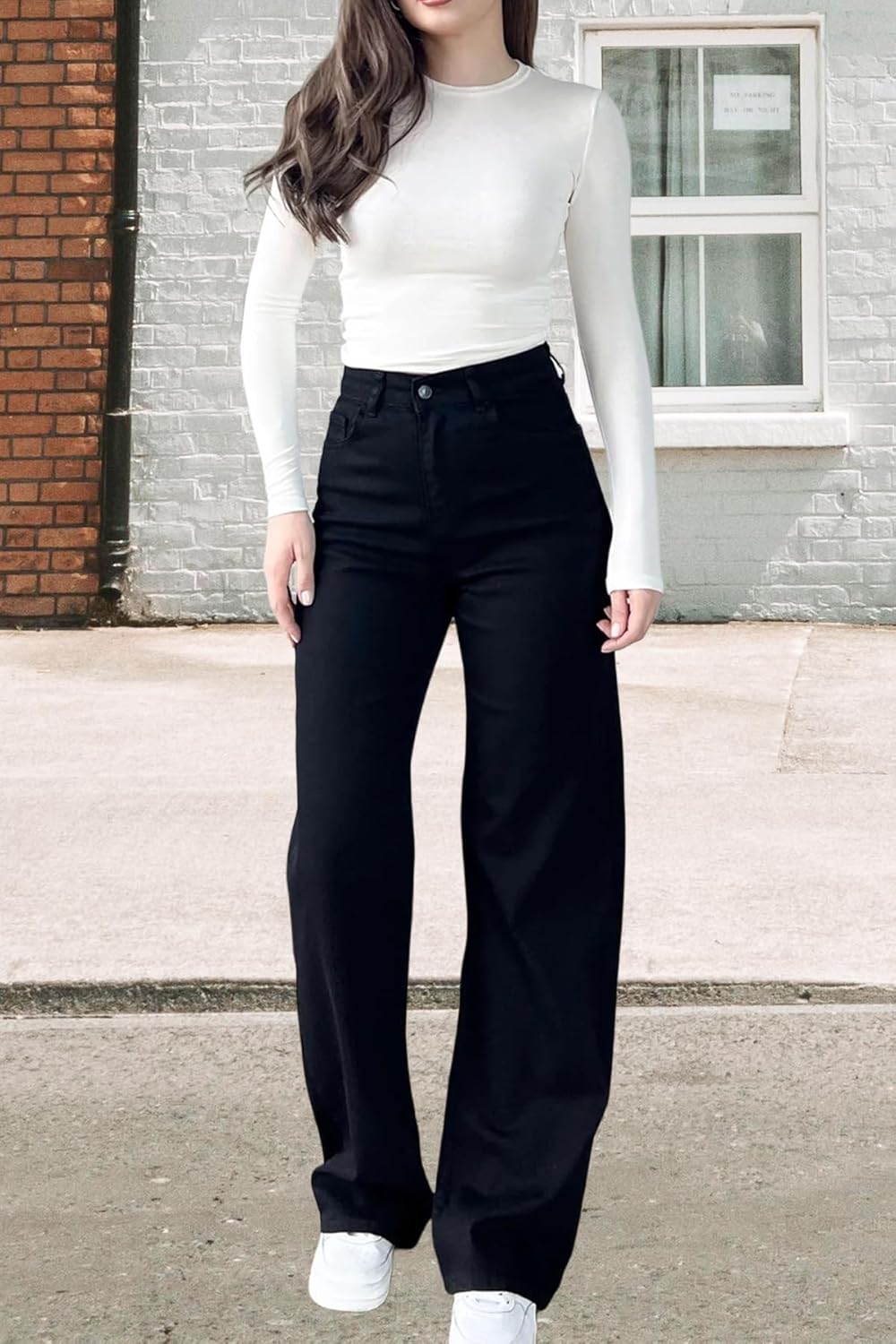 Women's Wide Leg Straight Jeans High Waist Stretchy Boyfriend Classic Denim Pants - Image 7