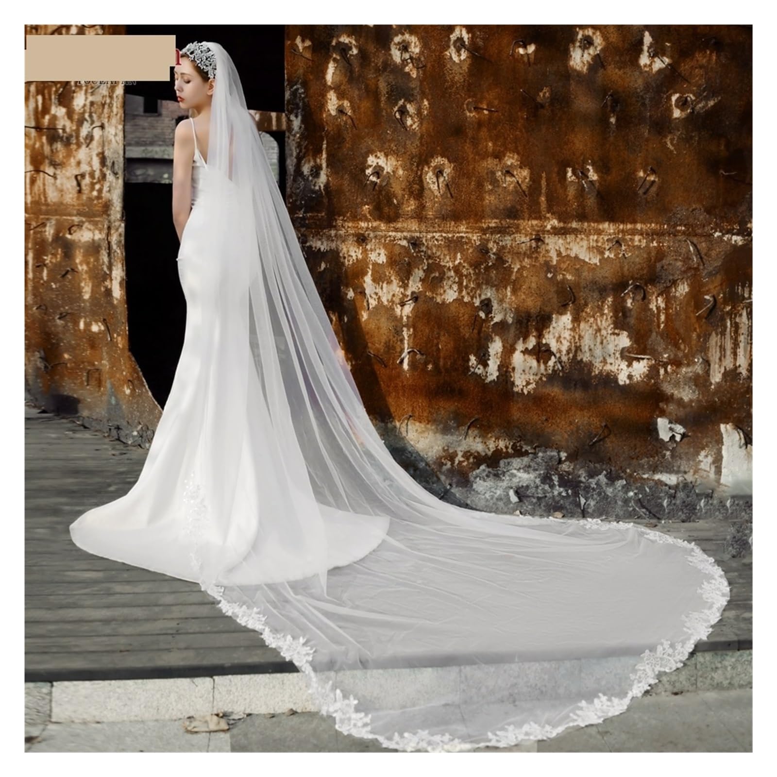Velo para Novias Velos de novia de longitud con apliques de encaje Velo de novia hecho a mano for mujer Velo de novia largo blanco / marfil para Boda Fiesta Decoración Ducha Nupcial(Off white,200cm)
