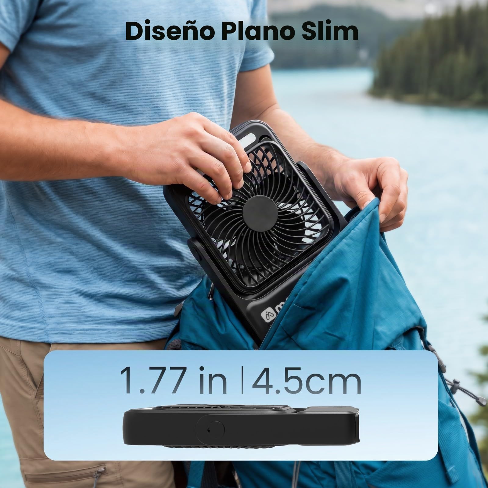 MERTTURM Ventilador Magnético de Escritorio para Crucero con Luz Nocturna, 10000mAh Recargable Portátil de Viaje con Mando a Distancia, 4 Velocidades, Temporizador, Gancho, para Acampar/Crucero/Golf