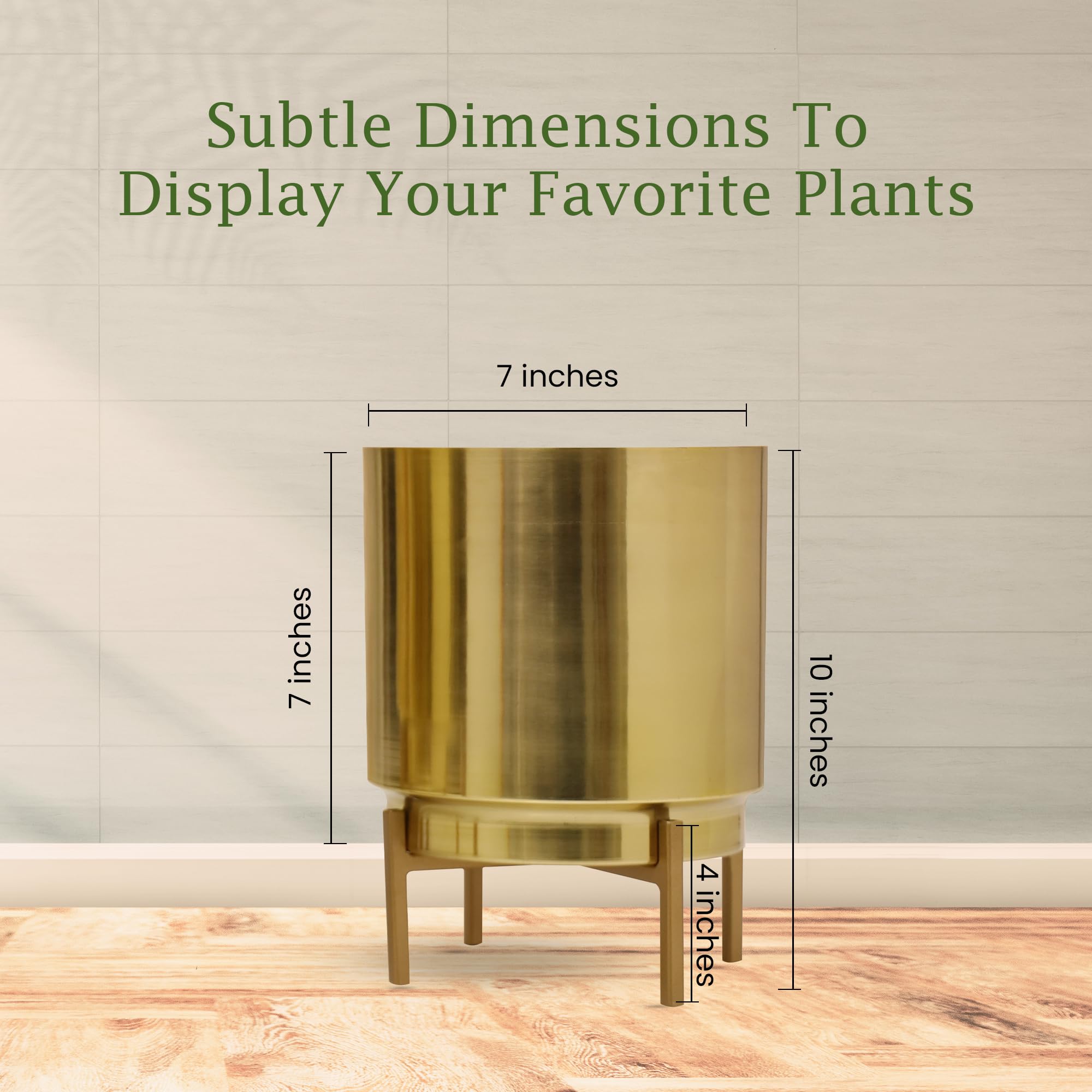 HomeShastra® Ember Gold Metal Planter with Stand | 10 Inch (Height) by 7 Inch (Dia) | Planters for Living Room, Bedroom Dec (Pack of 1) 1