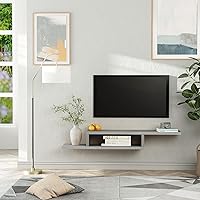 Vista 6 de HOMCOM Consola multimedia montada en la pared, estante de componentes de soporte flotante, unidad de centro de entretenimiento, gris