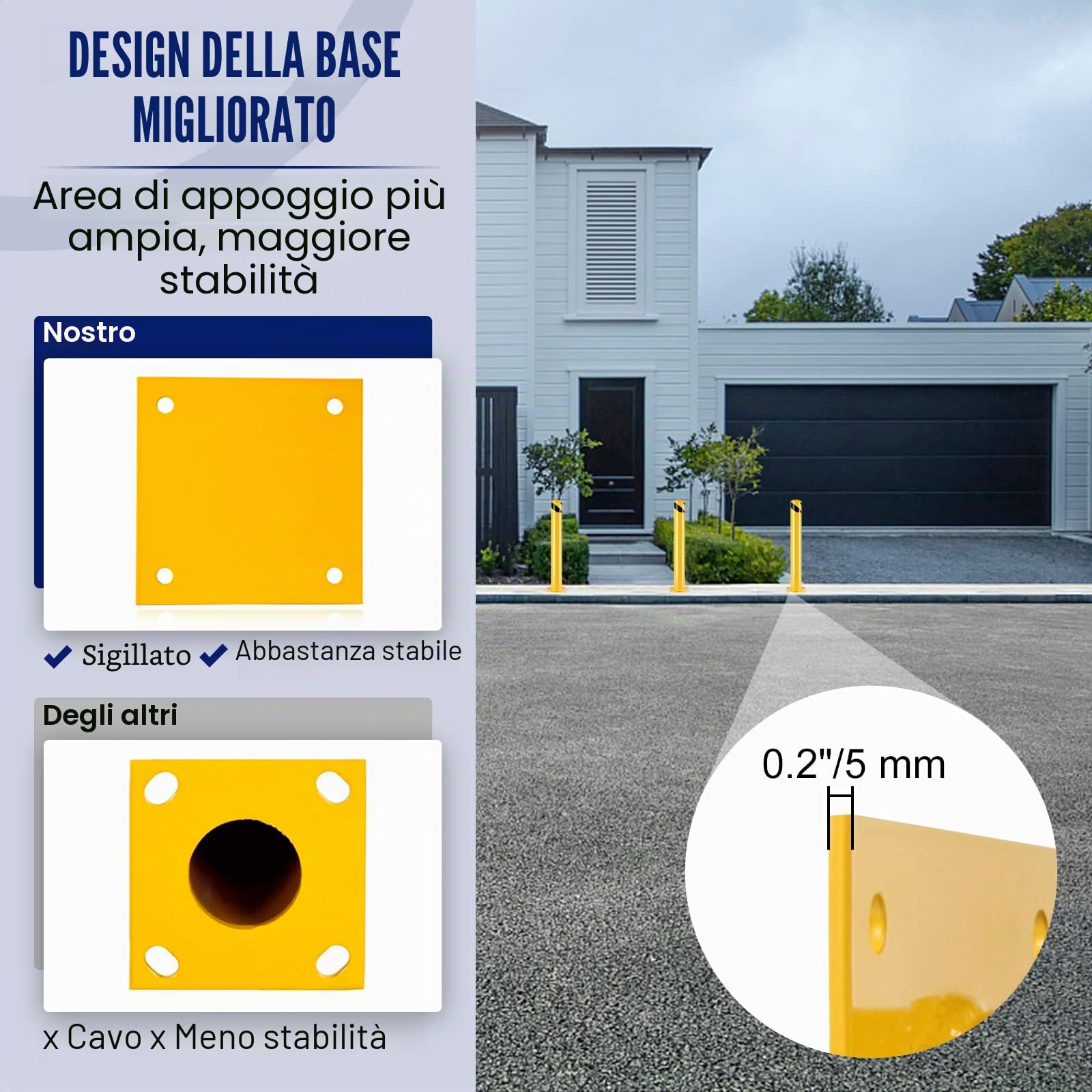 VEVOR Pali di Sicurezza Barriera di Sicurezza 4-1/2", Tubo Giallo con Rivestimento in Polvere Barriera di Sicurezza in Acciaio con 4 Bulloni di Ancoraggio per Traffico
