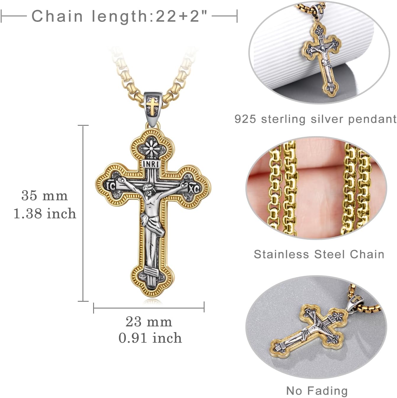 Orthodox Cross Necklace Men 925 Sterling Silver Orthodox Cross Necklace Religious Jewelry Gifts for Men - Image 4