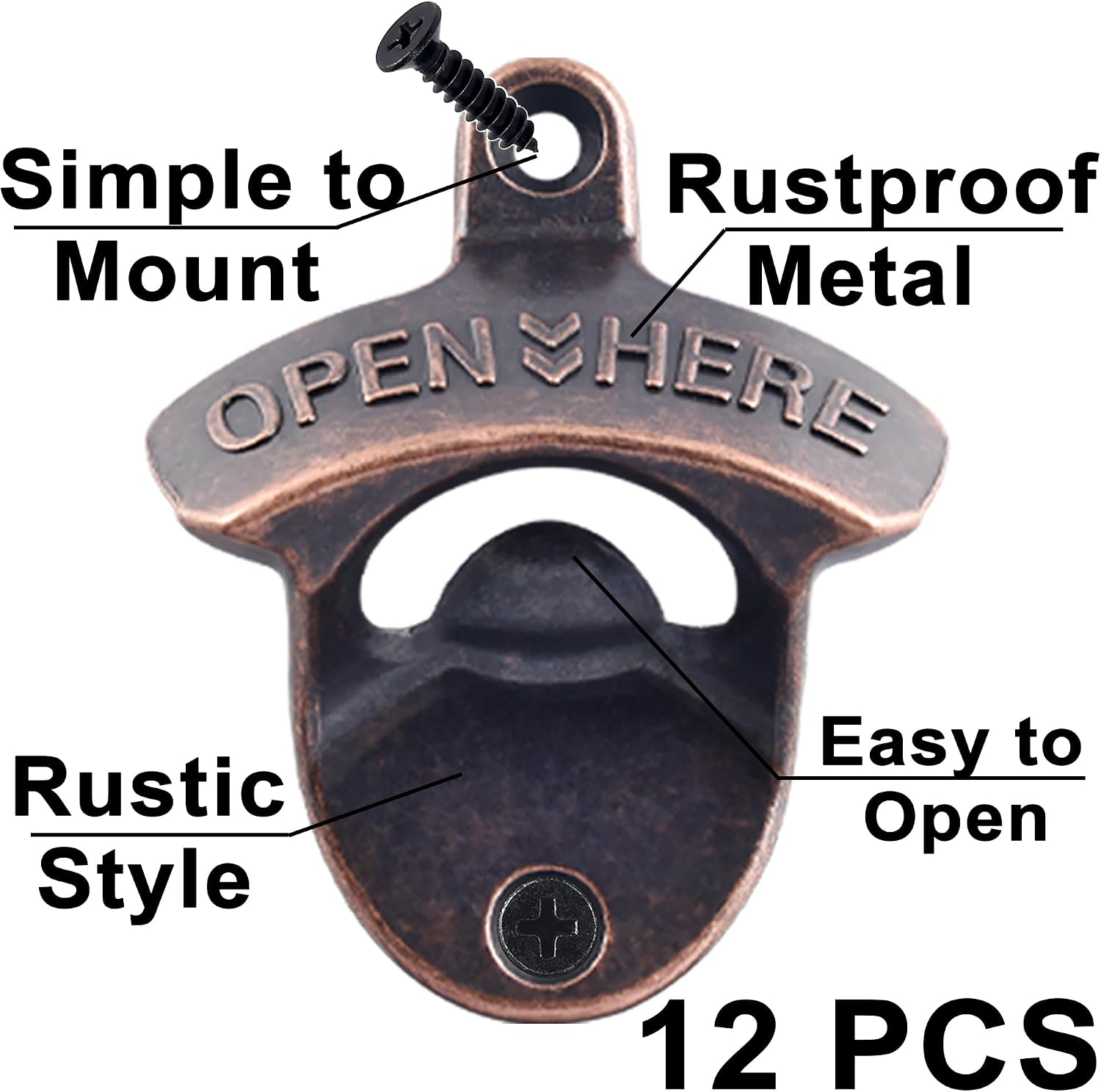 12 PCS Rustic Beer Bottle Cap Opener Wall Mounted Bulk Stainless