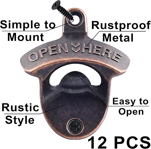 Miniatura 2 de Abrebotellas a granel, 12 unidades, montado en la pared, anticua, cobre antiguo, para madera, bricolaje, cueva de hombre