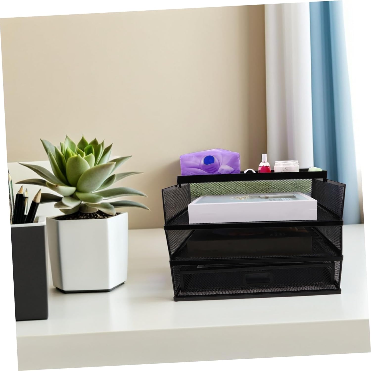 NUOBESTY 多層引き出し付き属製デスクオーガナイザー 頑丈な書類収納ラック オフィス用品整理に 省スペース設計で書類 雑誌整理