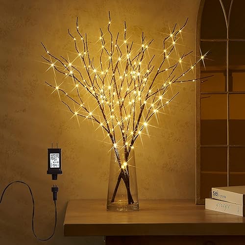 Miniatura 9 de Fudios Ramas iluminadas enchufables de 32 pulgadas, 200 luces LED para decoración de invierno, ramitas blancas para Navidad, fiestas, interiores y