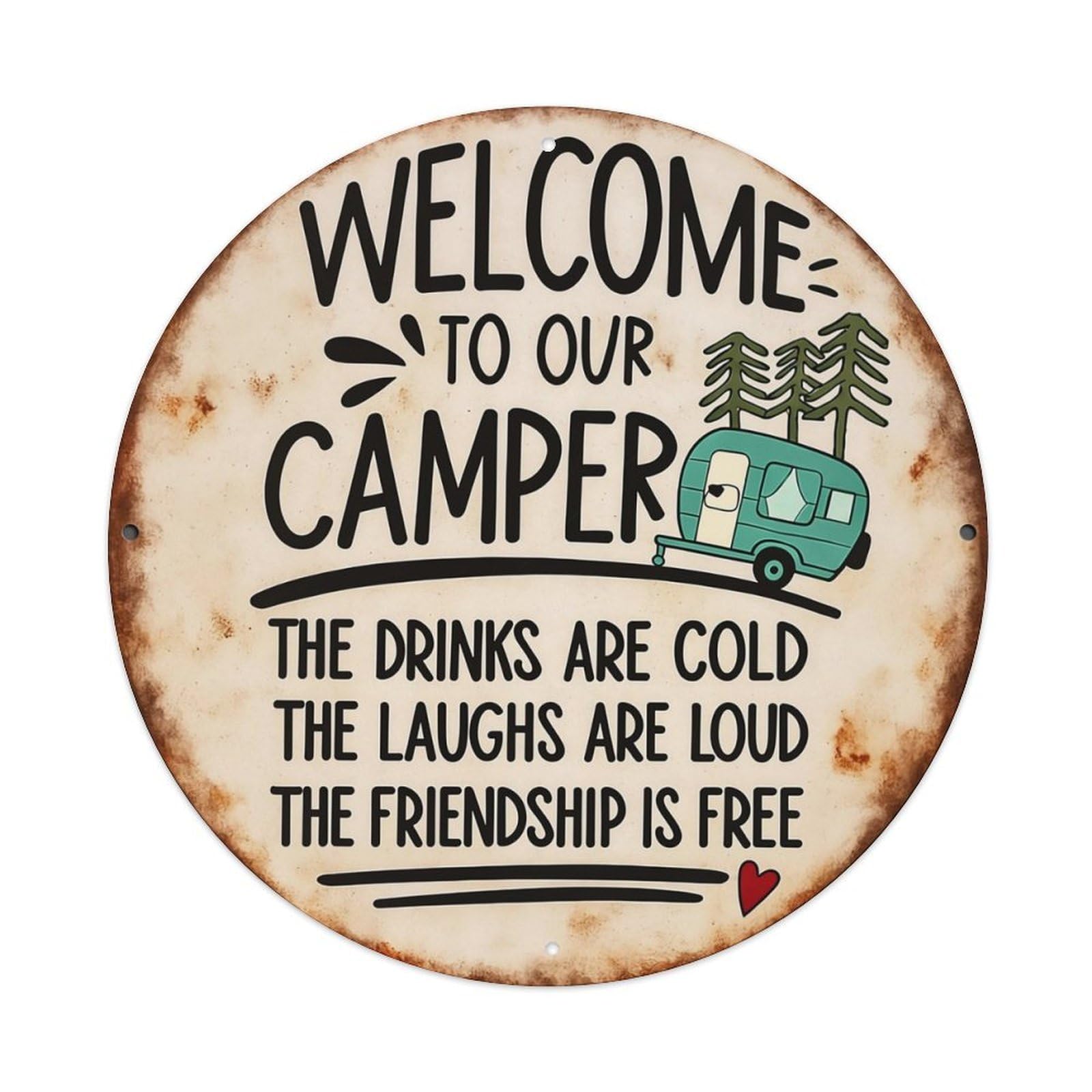 Welcome To Our Camper Sign Retro Metal Tin Sign, Vintage Metal Poster for home, Gaming Room, Studio Workshop,Bar,Garage Wall Art Decor 8x8 inch