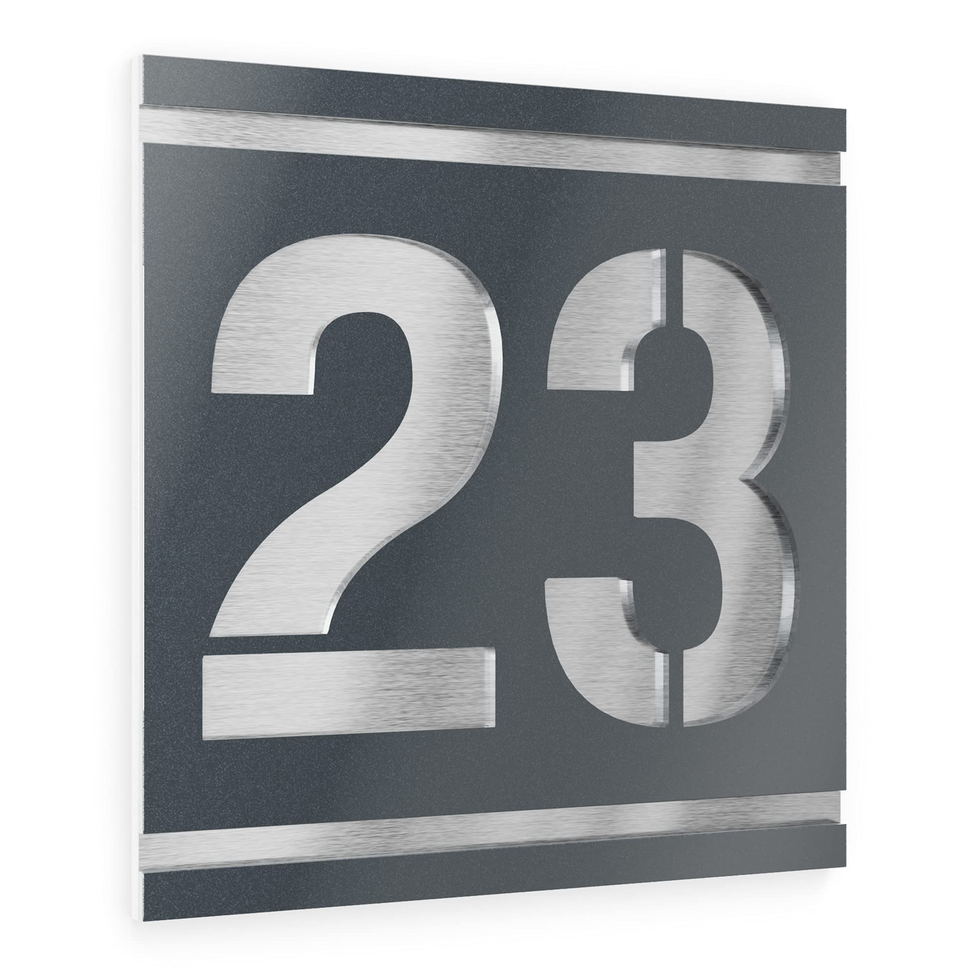 Hausnummernschild mit Gravur aus V2A Edelstahl 230x230mm - Anthrazit Metallic - Wetterfest Rostfrei Individuell anpassbar nach eigener Nummer - Made in Germany