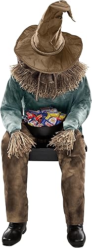 Miniatura 4 de Spirit Halloween Espantapájaros sentado aterrador animatrónico de 4.5 pies, decoración, animado, se mueve de repente, espantapájaros de atrezo