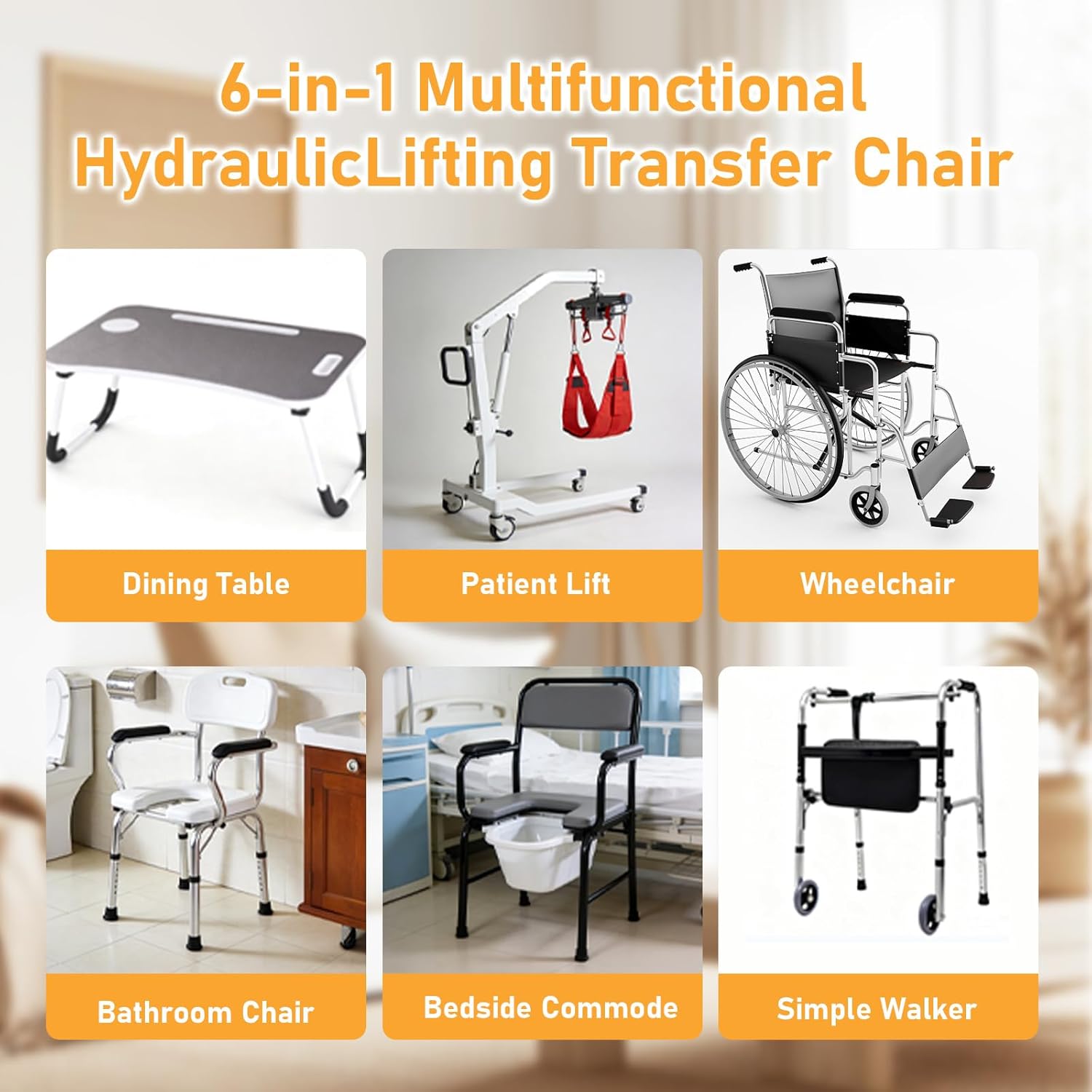 Patient Lift Transfer Chair for Home, Hydraulic Patient Lift Chair with Adjustable Height & 180° Open Design - Home Care Mobility Transfer Chair for Elderly Adults, 330 lb Capacity