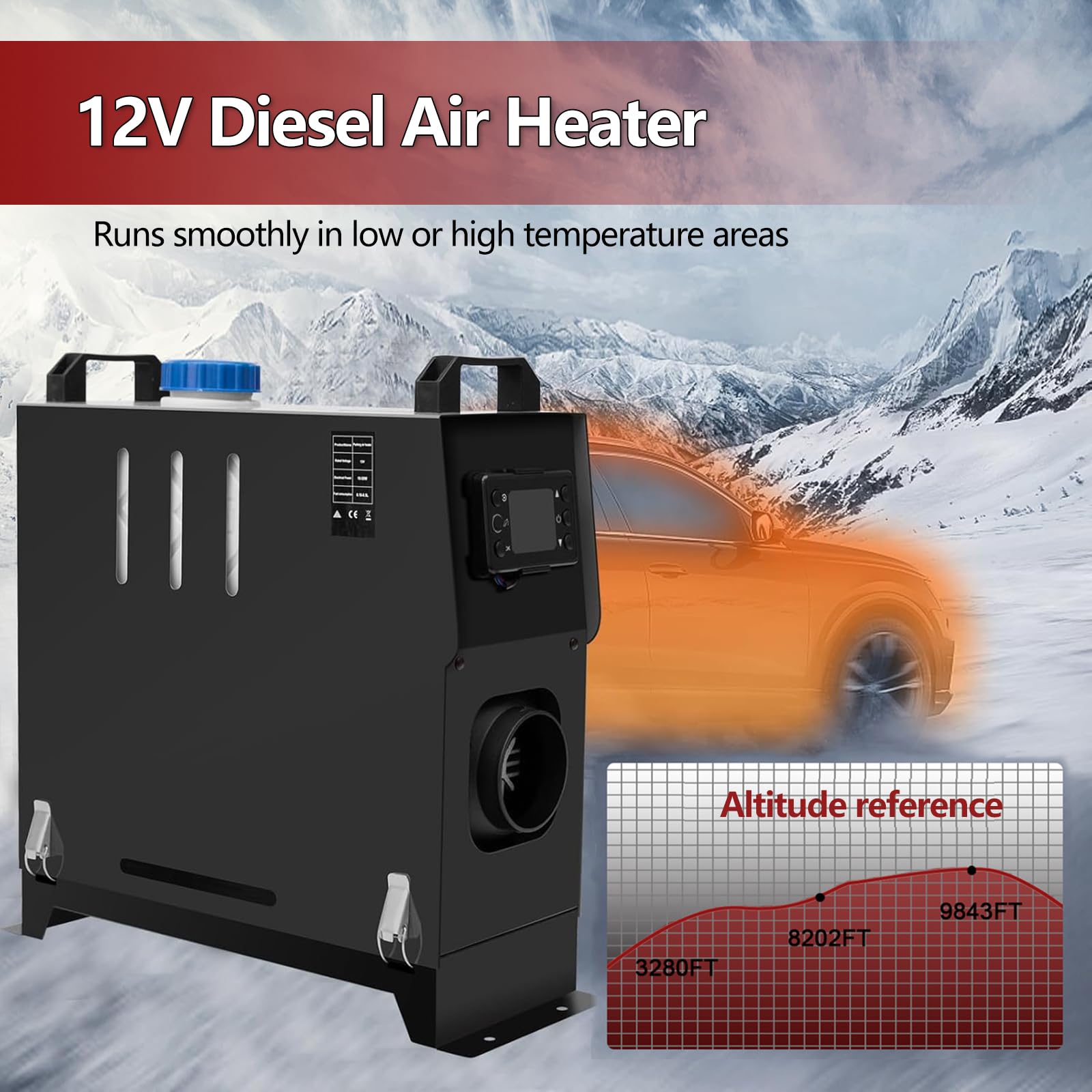 12V 8KW All in One Air Diesel Heizung Standheizung Diesel Nachtheizung mit Schalldämpfer LCD Schalter 10L Tank für LKW, Boot, Auto Anhänger, Campervans, Wohnwagen (Schwarz)
