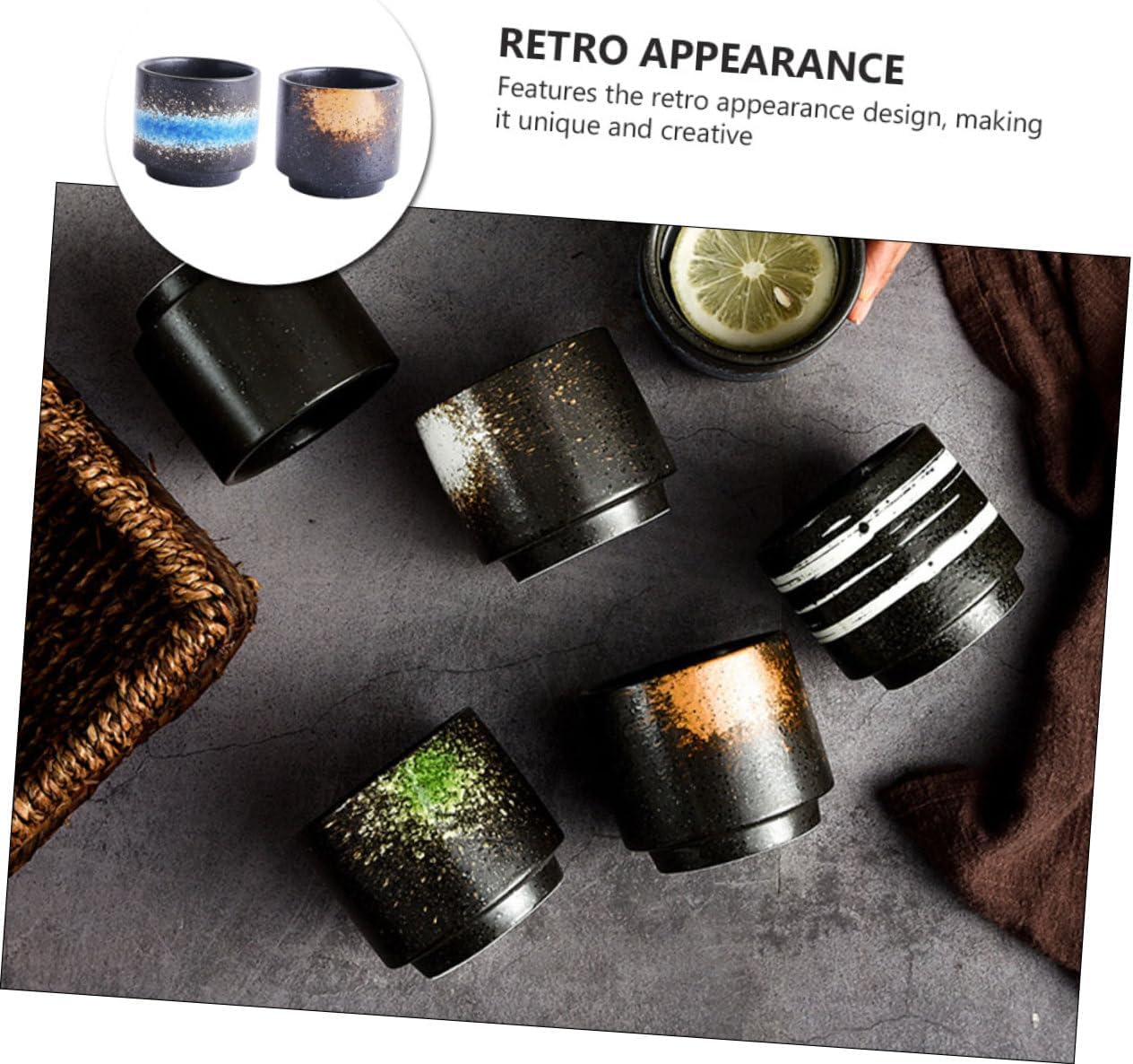 2pcs Retro Style Ceramic Tea Cups Japanese Design Smooth Surface Drinking Mugs for Home Restaurant Bar Elegant and Unique Ceramic Teacups Colors Jade