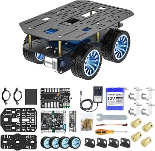 Yahboom 4WD Smart Chassis Car Kit with Aluminum Alloy Chassis,520 Encoder Motor,65mm Wheels,Robotic Moving Platform (Black, Unassembled) with Battery