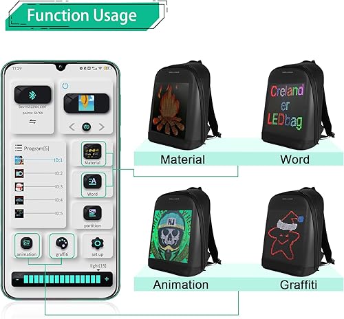 Miniatura 3 de Mochila para laptop, mochila impermeable inteligente LED dinámica mochila de ciclismo viaje mochila Bluetooth mochila, Negro -, Mochila para laptop