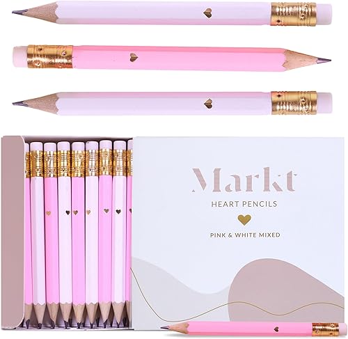 Markt Lápices de baby shower blancos y rosados, lápices de despedida de soltera, lápices de corazón de lámina dorada, mini lápices para juegos de