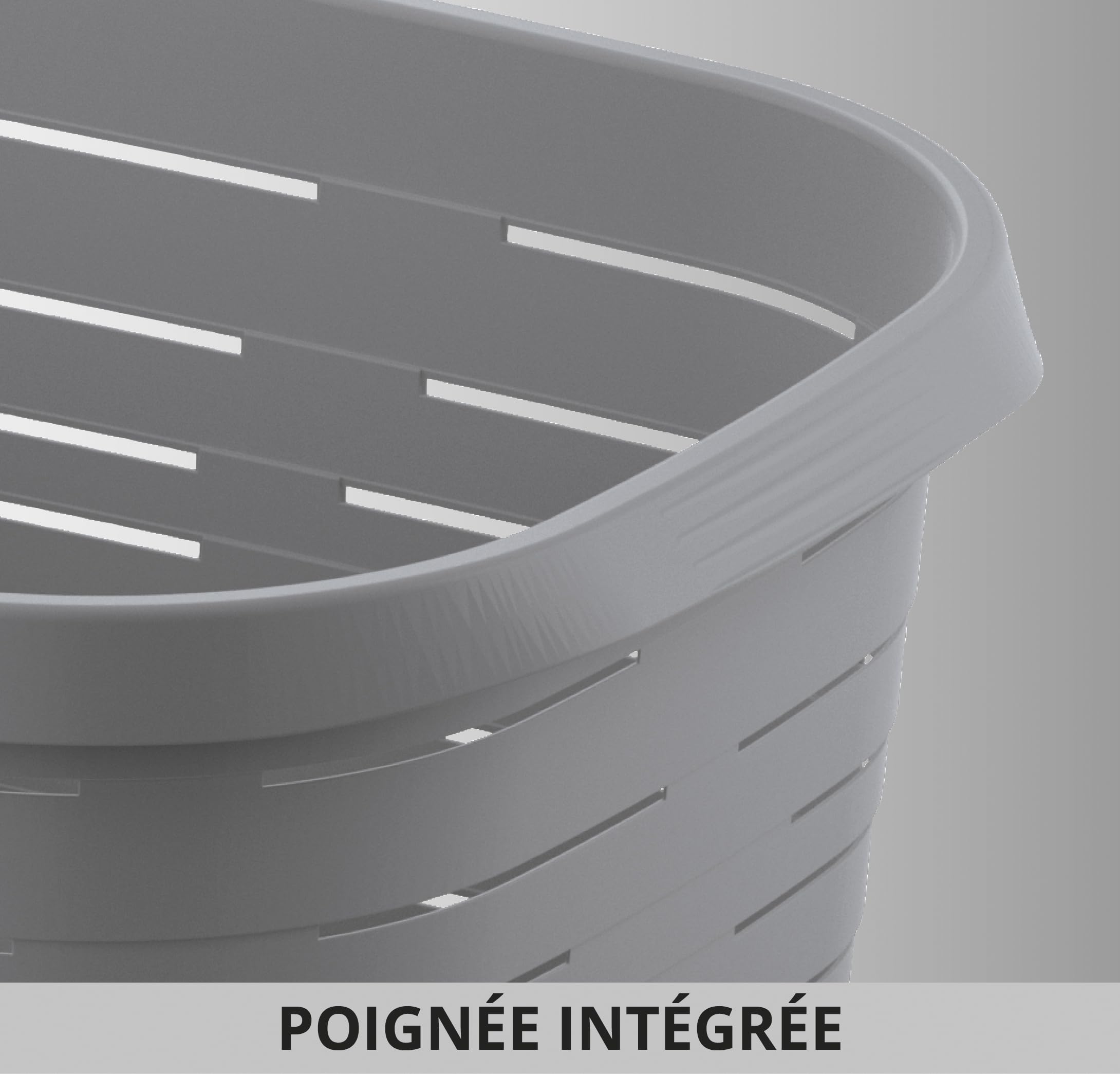 Panier à linge en plastique 48L – Coloris Gris – Fabriqué en France – Bac à linge rectangulaire avec poignées – 63 x 43,5 x 26 cm – Idéal buanderie, salle de bain - M home by Mazzei Mondex