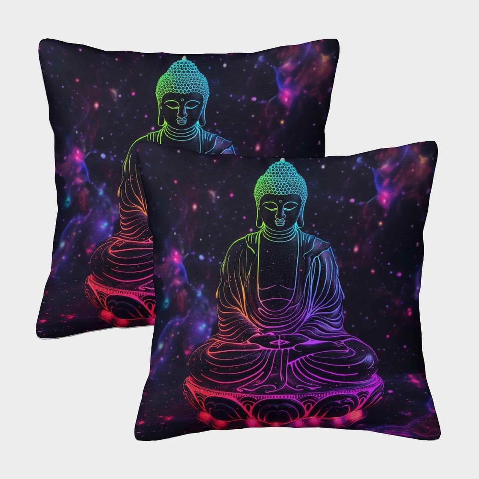PFYWZJDDTTBD Square Decorative Buddha Throw Pillow Cases Cushion Covers 2 Pcs for Home Office Sofa Couch Car Garden Invisible Zipper 50x50cm