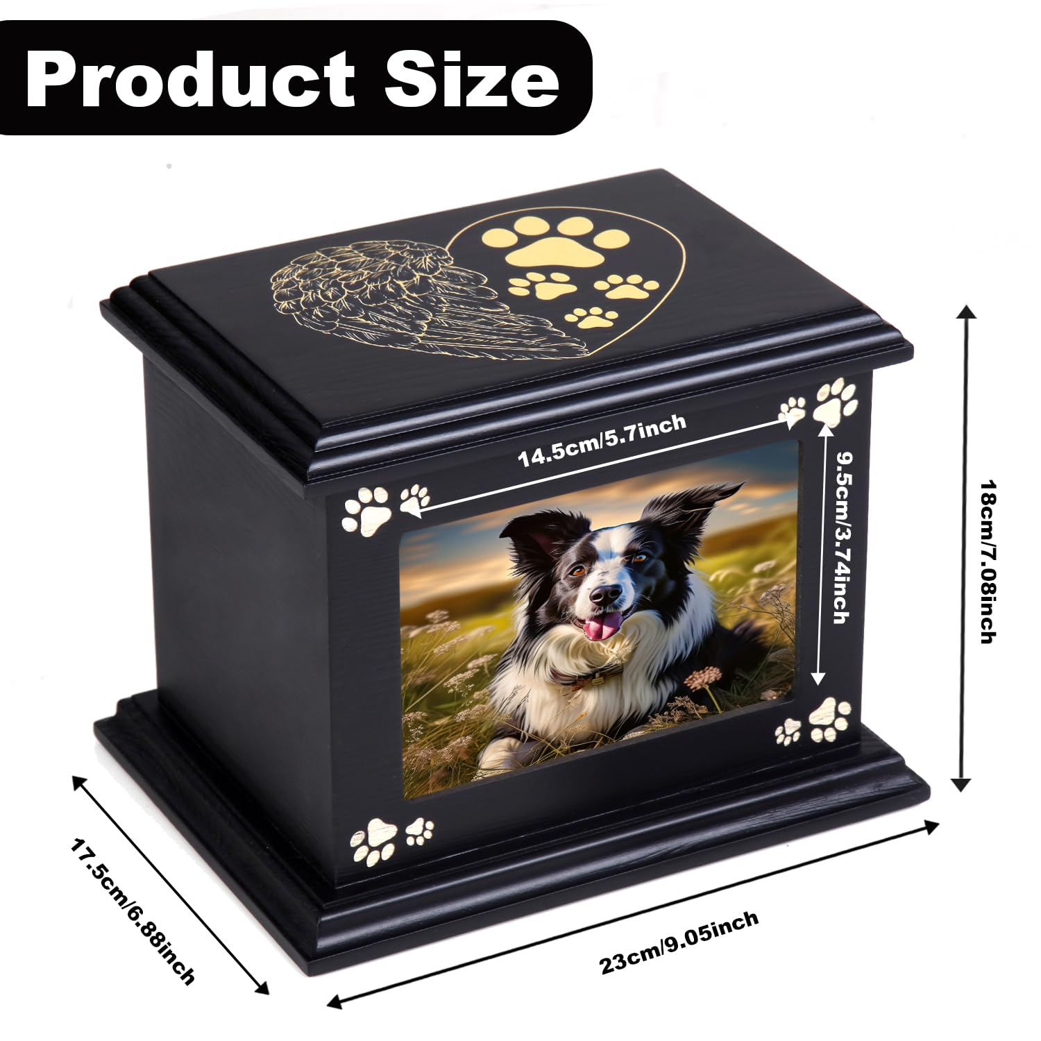 Urne pour animaux de compagnie urns Doggy Memorial 40 grande urne funéraire en bois urns avec cadre photo Memorial Memorial Memory Box Liner noir Anis perdu cadeau commémoratif pour animaux de