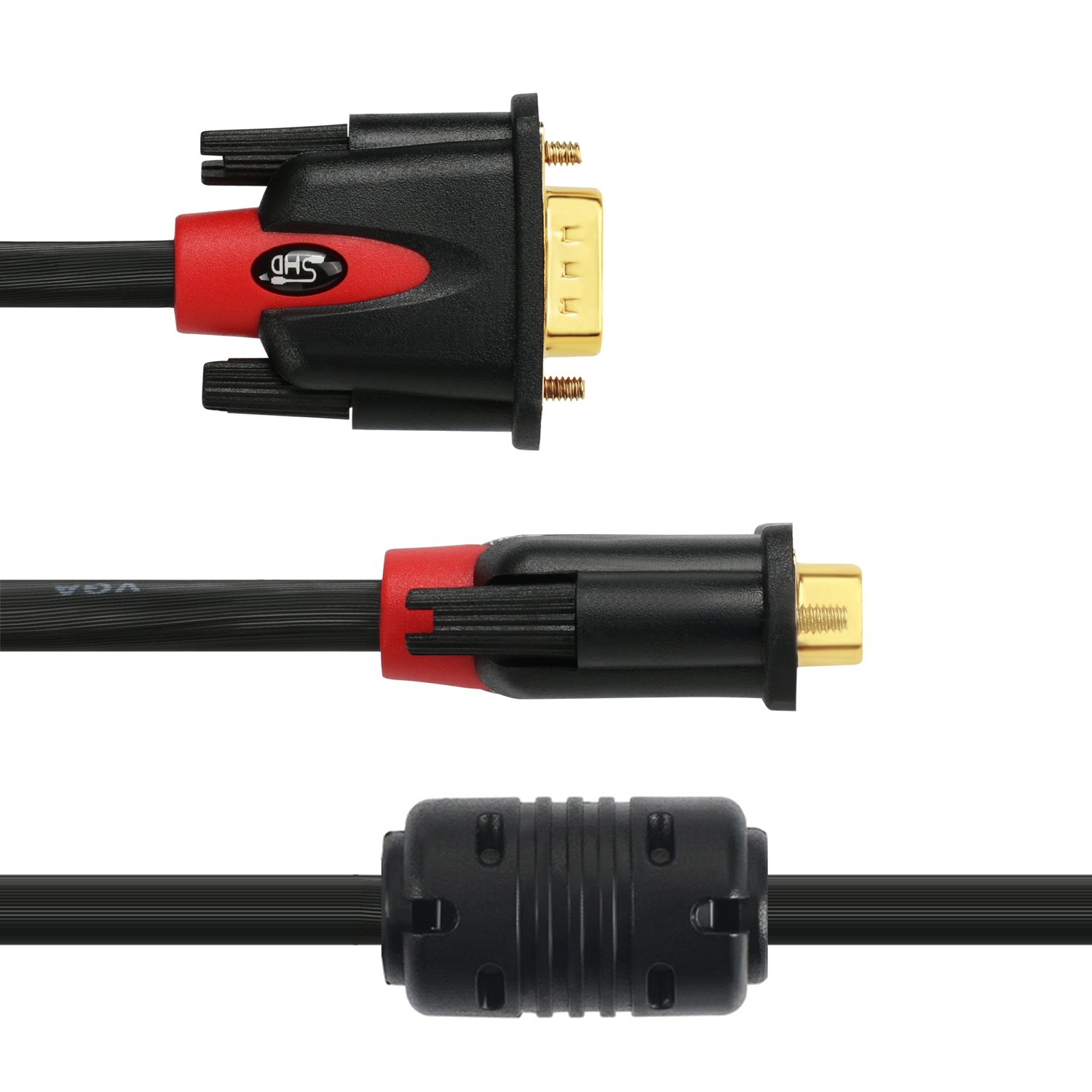 Cabo VGA SHD De 3 Metros - Conector HD15 Para Monitor, PC, TV E Projetor - Preto E Vermelho