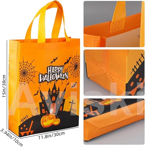 Miniatura 2 de Aviski 6 bolsas de Halloween para dulce o truco, bolsas de Halloween con asas, bolsas de regalo grandes, bolsas multifuncionales no tejidas para