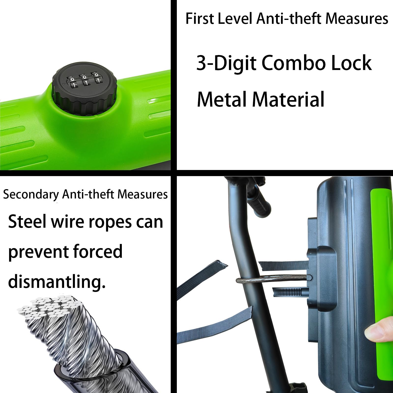 BOWENDA Anti-Theft Scooter Lock Box - 3-Digit Combo Weatherproof Storage Bag (740mL) for Electric Scooters, Bikes & Kid Scooters - Handlebar Stem Mount with Bracket Kit (Small Capacity, Green)