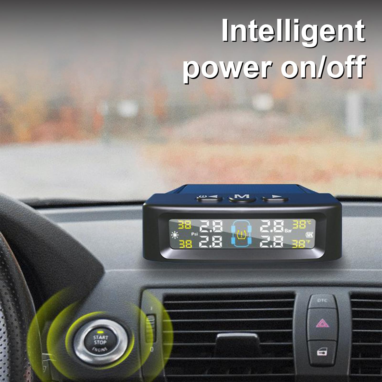 TPMS - Sistemas de presión de neumáticos para coche, sistema de alarma solar alimentado por USB, 4 sensores, pantalla digital, alarma de coche