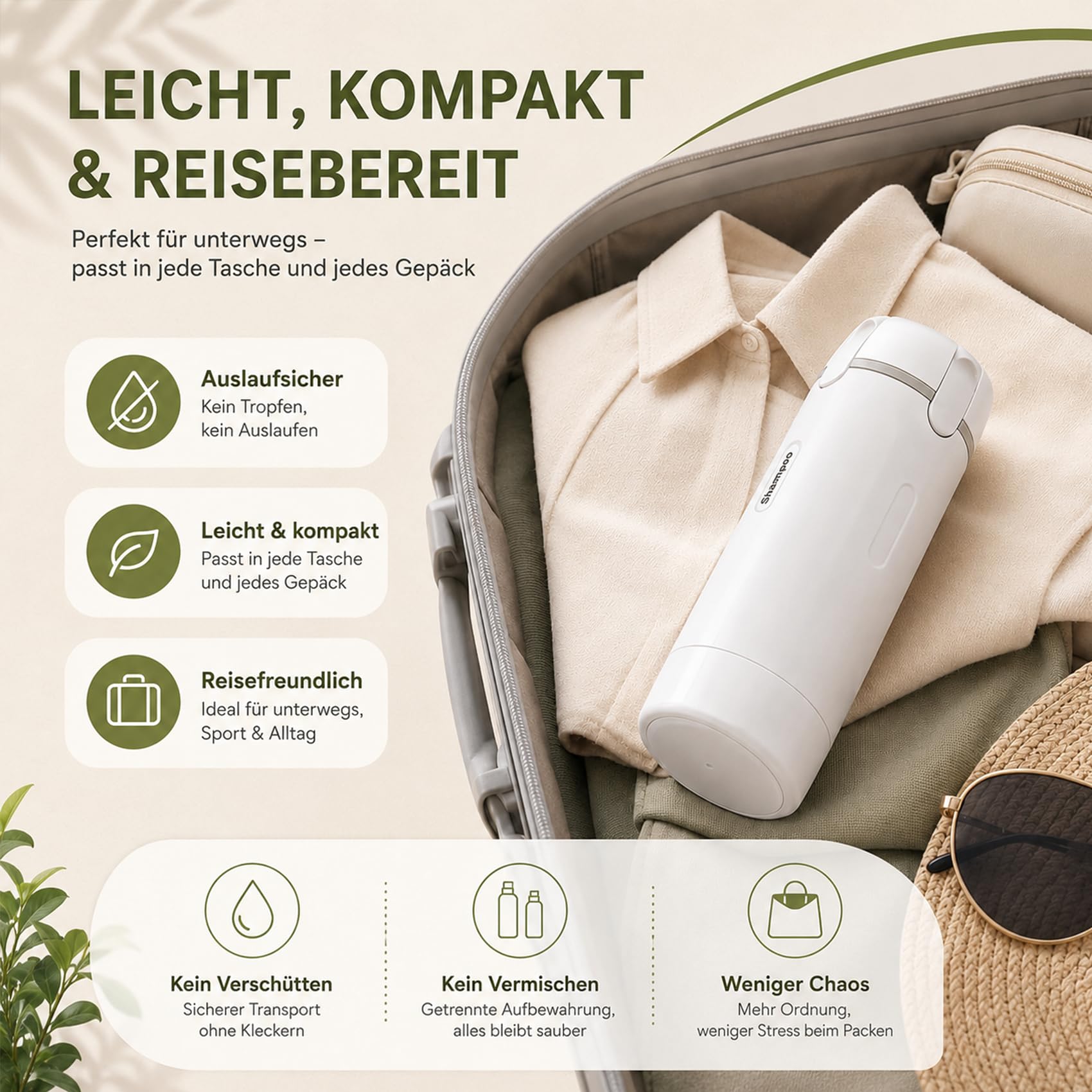 Mycleanvo Spender, Cleanvo 4-In-1 Reise- & Gym-Spender, My Cleanvo Auslaufsicheres Reiseflaschen-Set Mit Skalierung und Etikett, Die Ideale Wahl für Reisen und Fitness (Weiß)