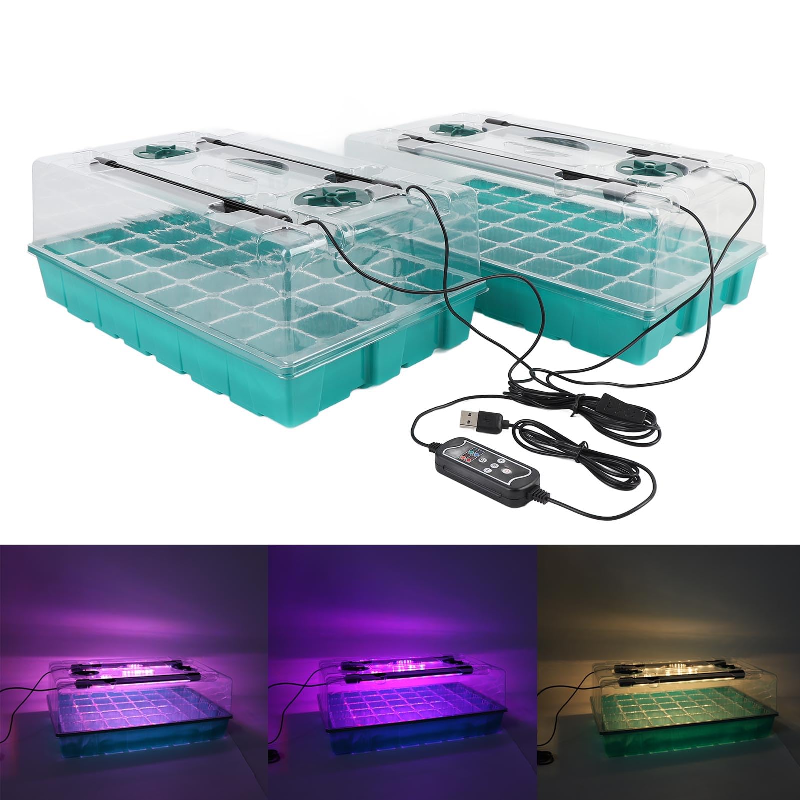 Pflanzen-Starter-Tablett, Anzucht-Pflanzen-Gewächshaus-Zuchtset mit 4 Röhren-Wachstumslichtern, USB-Anschluss, Pflanzenkeimungs-Tabletts, 40 Zellen pro Tablett