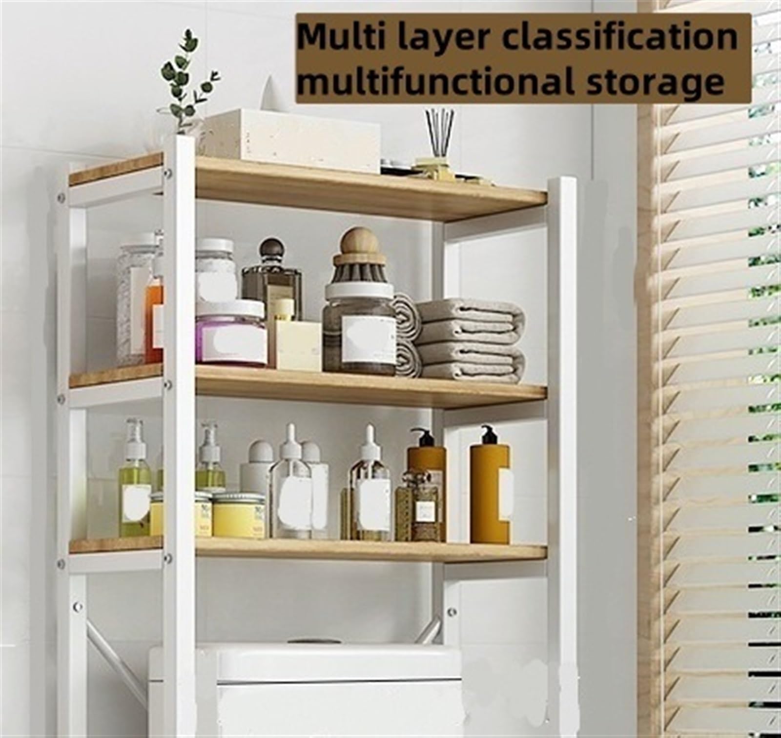 Scaffale autoportante per WC, mensole da bagno a 3 livelli, gambe regolabili, ripiano sopra il WC, multiuso, design salvaspazio (bianco, 63,5 x 28 x 126 cm)