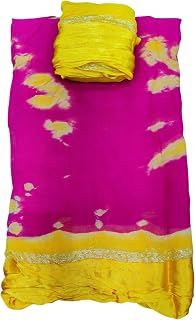 PAREEK COLLECTION Women's Pure Viscose Georgette Fabric Big Satin Patta Jaipuri Batik Rangoli Dyeing Saree with Blouse Piece Price In India