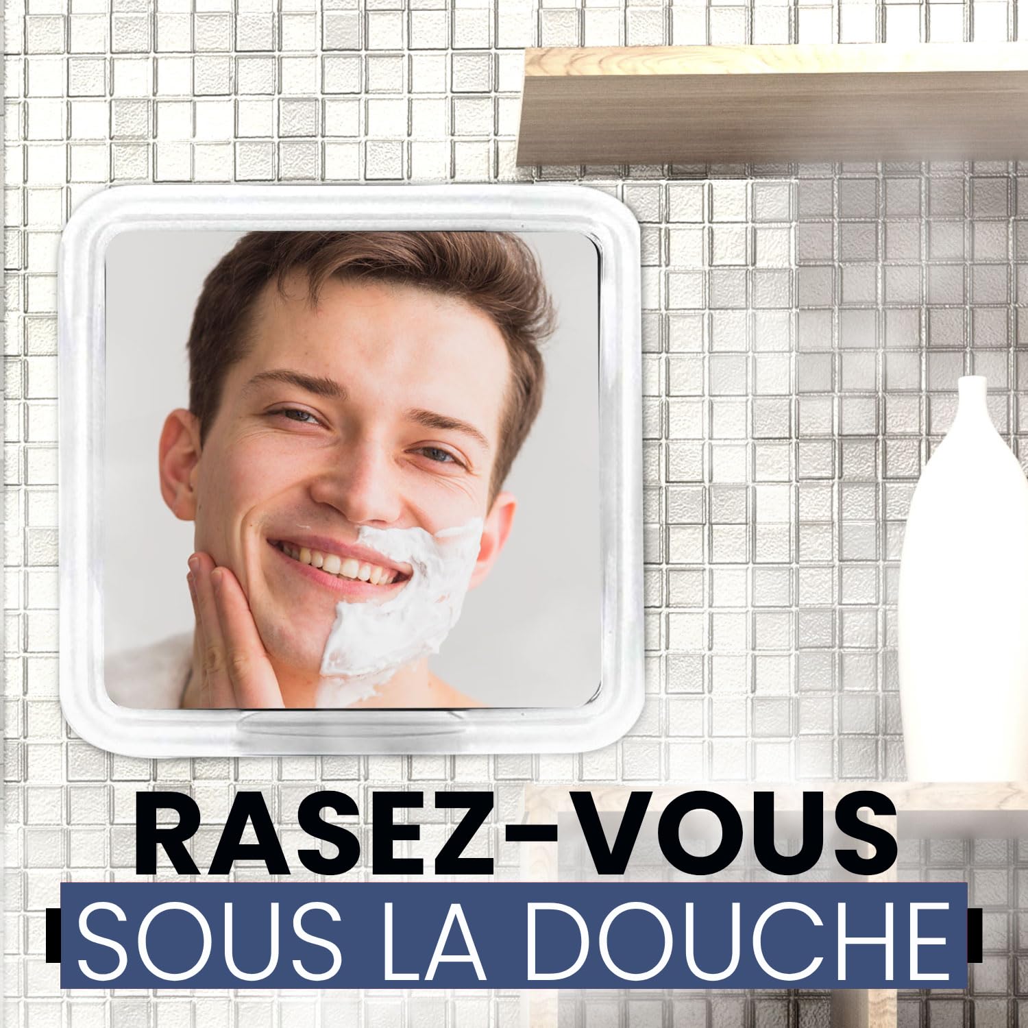 Mirrorvana Miroir de Douche Anti buée pour Rasage avec Ventouse, Petit Miroir incassable sans adhésif pour Salle de Bain, 16 cm x 16 cm