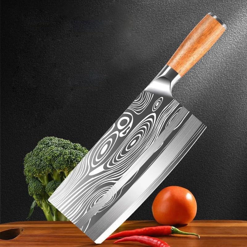 Meat Cleaver,Cleaver Knife 8 Inch Heavy Cleaver Knife Damascus Laser Blade Wood Handle Kitchen Knives Chef Cleaver Meat Chopping Vegetables Slicing Knife, LAMAJIGA5844