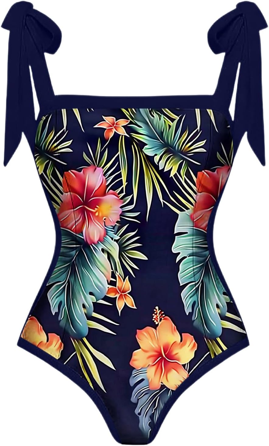 Women's One Piece Swimsuit with Sarong Coverups Floral Tummy Control Bathing Suit Beach Wrap Skirt Hawaiian Outfits