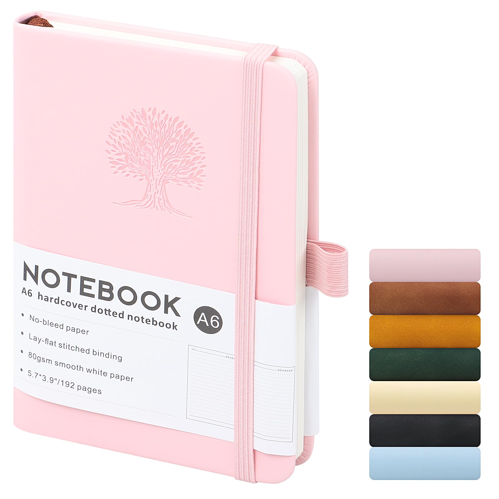 ztowoto A6 Tree Hardcover Notebook A5, Small Lined Thick Leather Notebook 192 Pages,5.7x3.9โA5 Journal with Pen Loop Ideal for Study,Office,Writing,Travel Records(Pink)