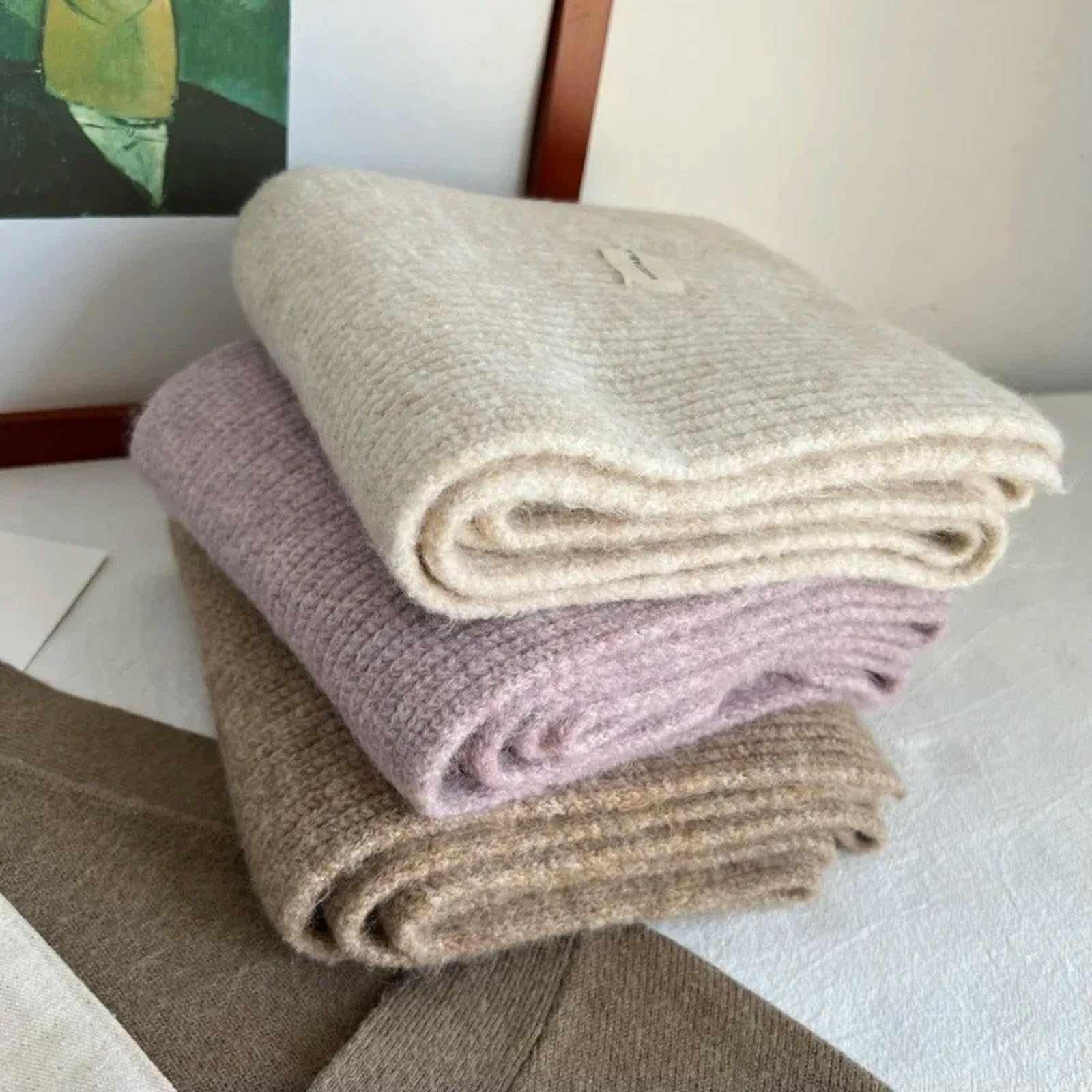 MdybF Schals & Tücher für damen Frauen Schals Lady Winter Verdicken Warme Weiche Schals Wickeln Weibliche Reine Farbe Gestrickte Lange Schal Für Frauen