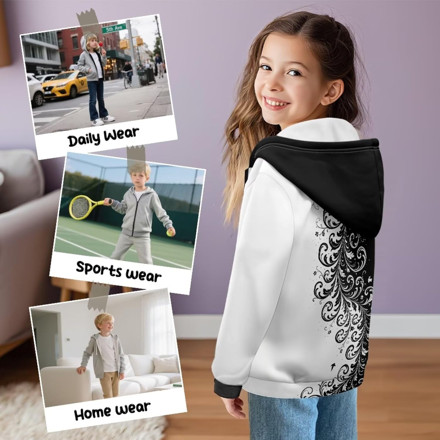 Boys Girls Hooded Hoodie Full Zip Sweatshirt with Pockets for Winter Fall Long Sleeve Fleece Hoodies
