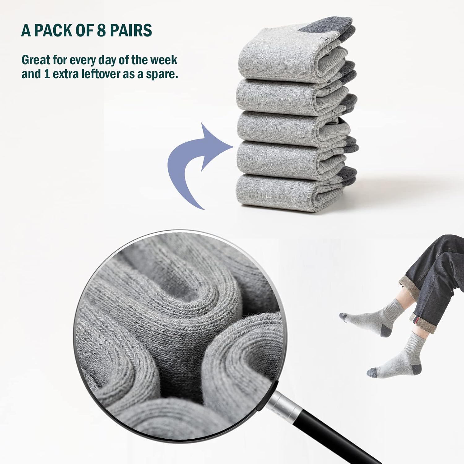 8-Pairs Men's Ankle Cotton Socks with Cushion, Athletic Running Socks Size 7-9/9-12/12-15 - Image 3