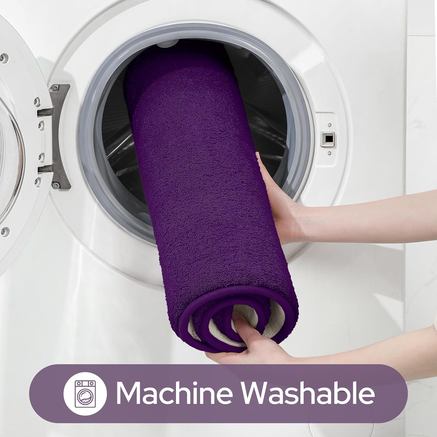 HOMEIDEAS Upgraded Bathroom Rugs Set 3 Piece, Extra Thick Absorbent Soft Memory Foam, Washable Toilet Bath Mat (Purple,17"x24"+20"x32"+U Shape 20"x24")