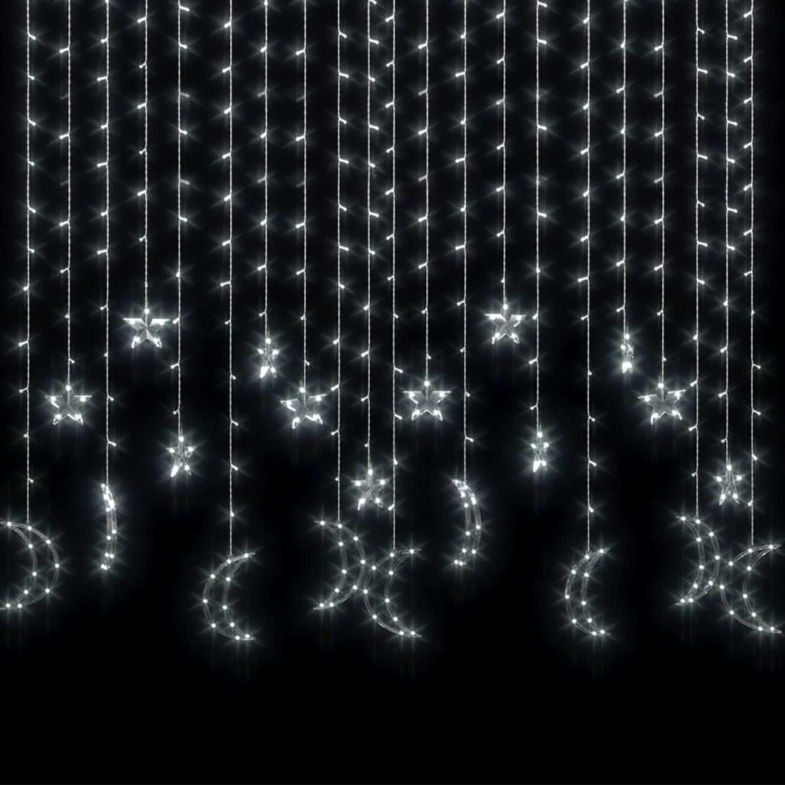 Luces estrella y luna 345 LEDs blanco frío con control remoto, Luces Navidad Exterior, Guirnalda Luces Interior, Luces Decorativas Habitacion, Decoracion Navidad Hogar, Fairy Lights