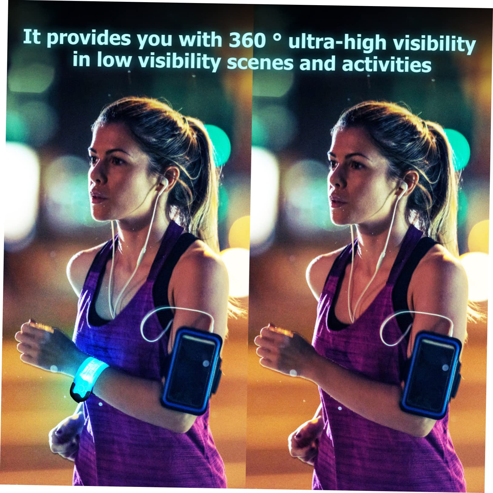 SUPVOX 4pezzi Braccialetti LED Scatto Inclusi Ricaricabili Tramite USB Alta visibilità Notturna Lampeggiamento Lento Veloce e Luce Costante Adatti Polso Caviglia e Braccio per Running Cam