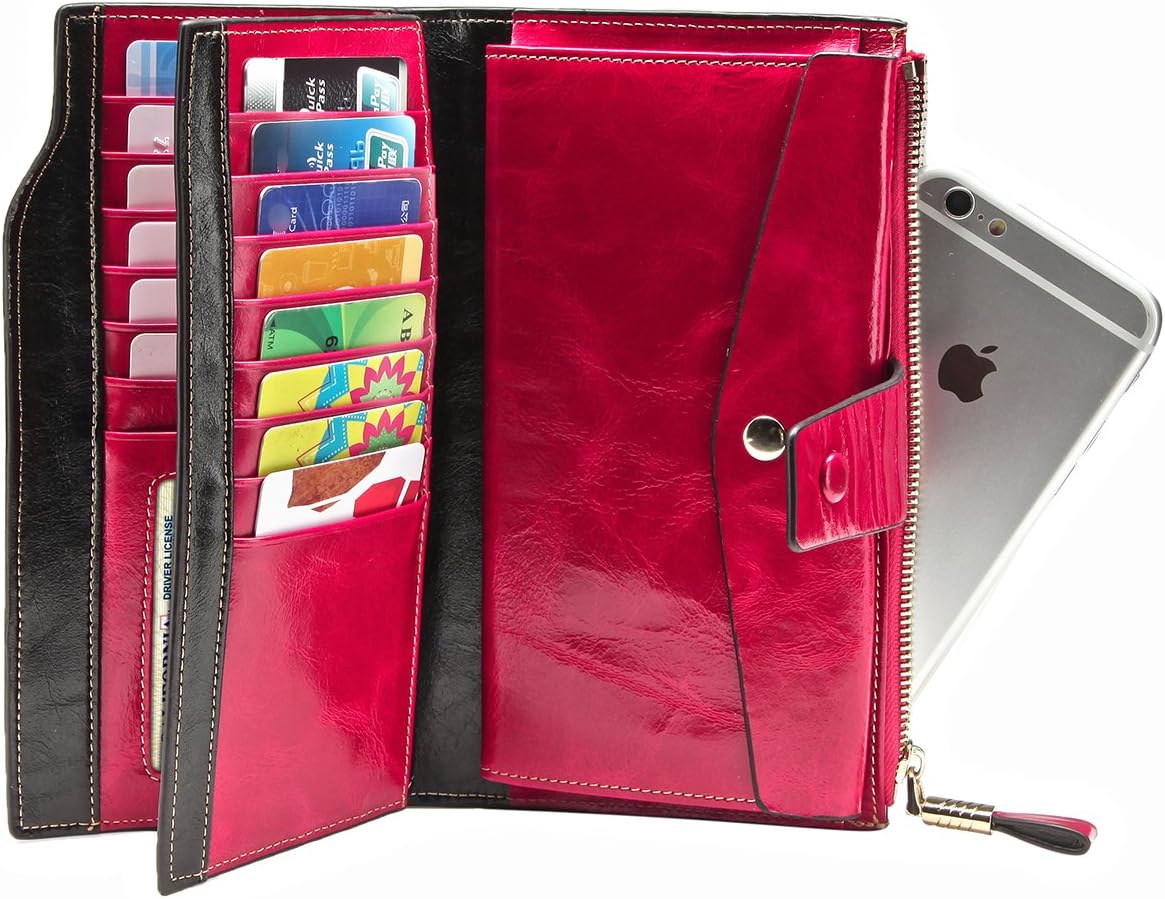 Women's Luxury Genuine Leather RFID Blocking Wallet Large Capacity Clutch with Card Holder (3rose)