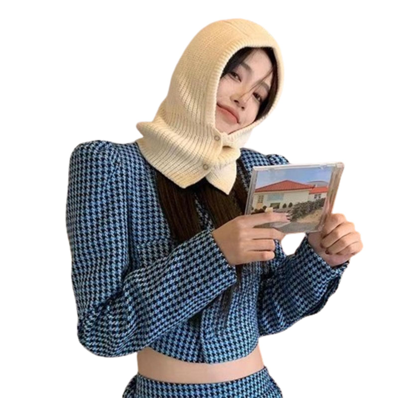 Cagoule, Capuche intégrée, Chapeau tricoté de Couleur Unie, écharpe d'automne et d'hiver, Chapeau à Double Usage pour Hommes et Femmes (Gray A)