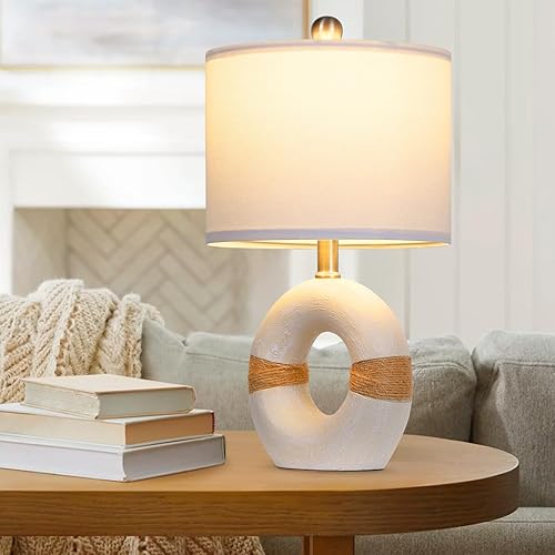 Miniatura 9 de Juego de 2 lámparas de mesa de cerámica blanca moderna de 20.5 pulgadas para dormitorio, sala de estar, escritorio, lámparas de noche pequeñas con