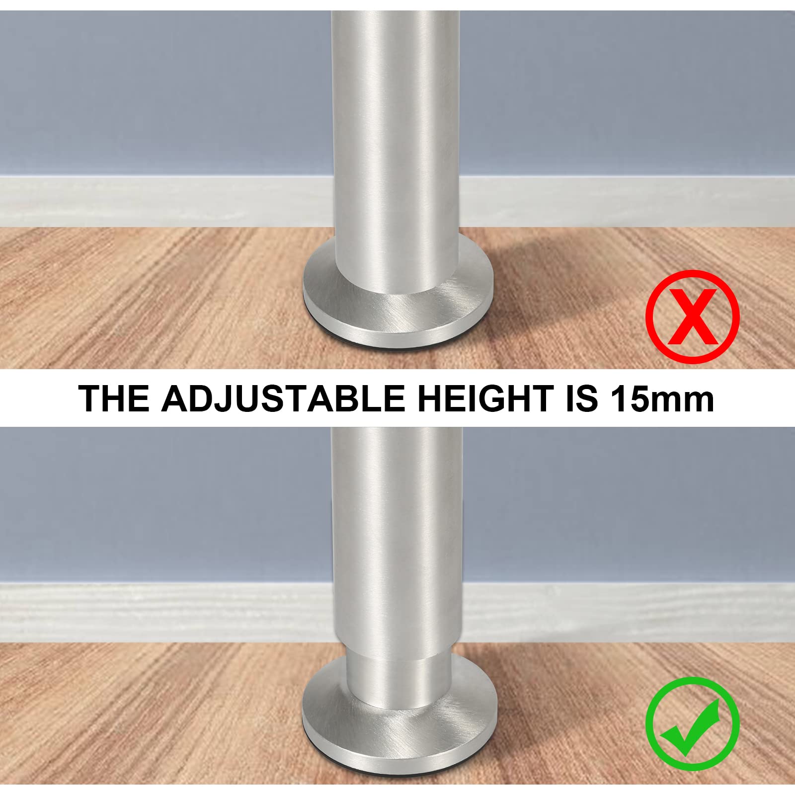 12 patas de aluminio para muebles de 200 mm de altura regulable, patas de muebles soportan hasta 250 kg, patas redondas para sofá, para muebles y armarios de cocina