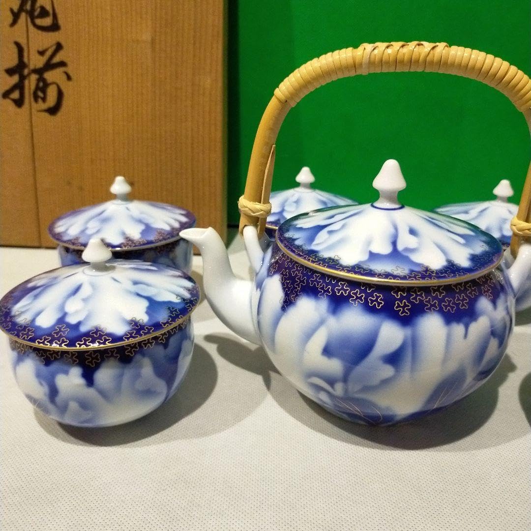 染付青花 茶器セット 宝瓶 湯冷し 湯呑 2334 平安草仙 染付青花