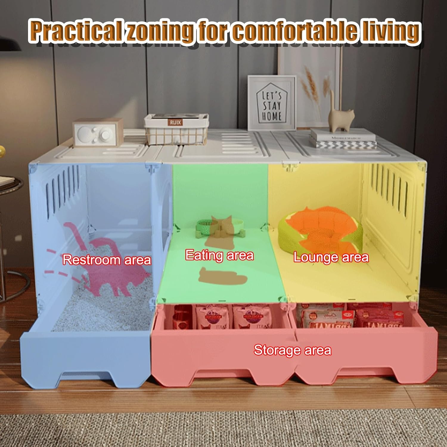 Spacious Indoor Cat Cage with Integrated Litter Box, Durable Plastic & Resin, Easy Clean DIY Cat Enclosure, Ventilated Design for Optimal Airflow, Quick Assembly Solution